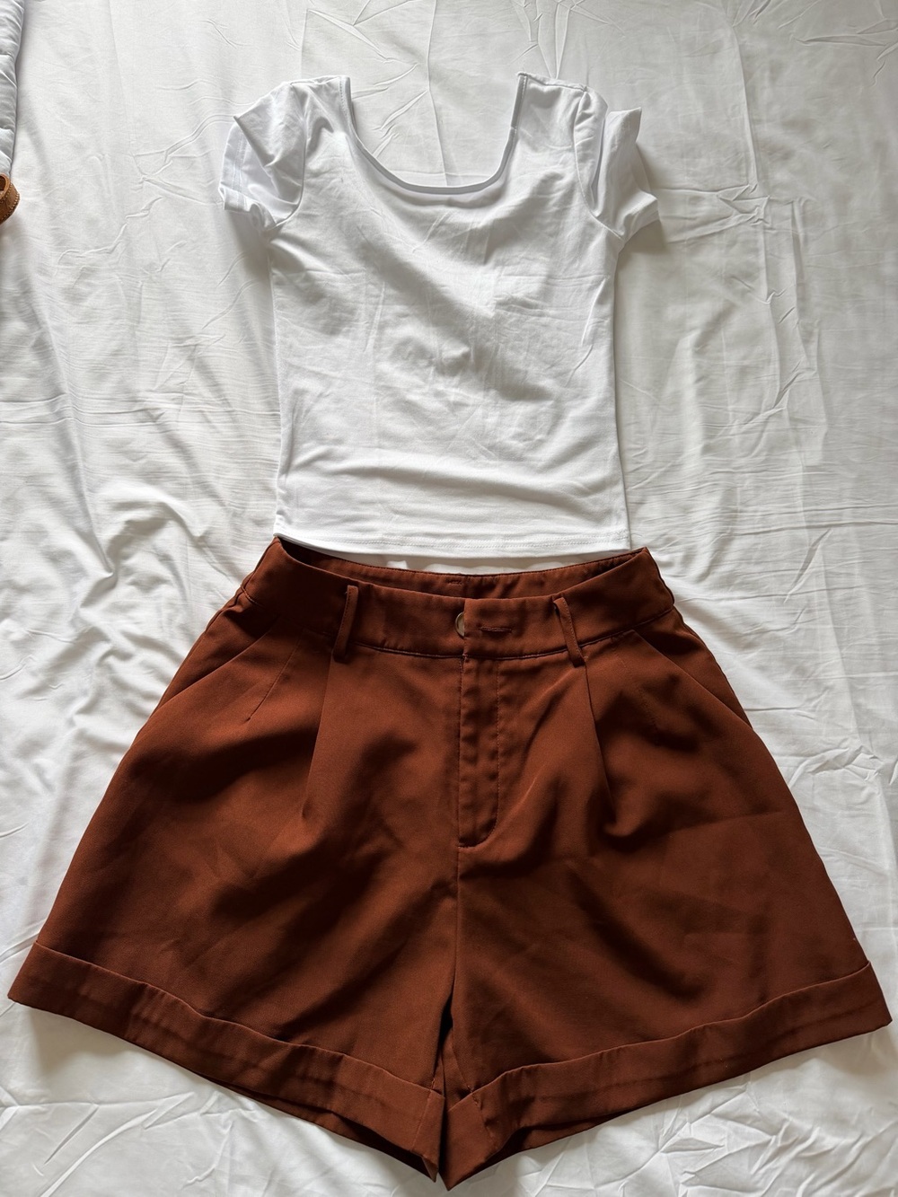 SHEIN High-Waist Tailored Shorts in Deep Brown